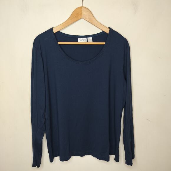 Chico's Viscose Stretch Jersey Top Long Seeve Teal - Picture 1 of 8